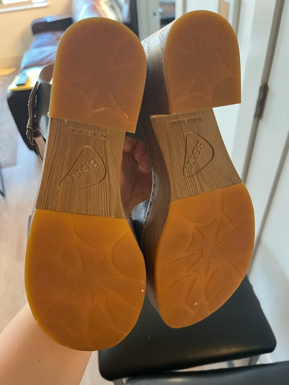 Born Silver Leather Platform Sandals with Wood-Effect Heel - Picture 7 of 9